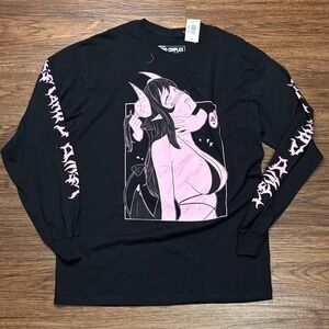 Lewd Complex Anime Demon Girl Long Sleeve Graphic Tee Black Men's Large NWT